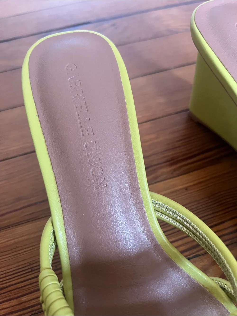 Gabrielle Union Lime Green Braided Wedge Sandals Square Toe Slip On NWOB Size 9
